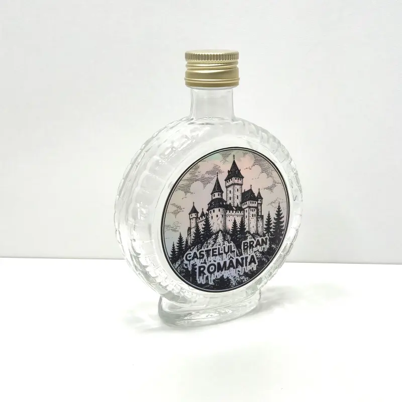 Castelul bran romania, sticla rotunda plosca 100 ml, cu mesaj, model divgs320 05